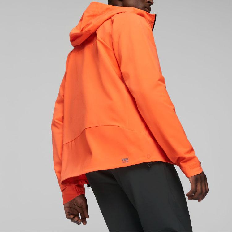 Puma Kurtka do biegania typu softshell Seasons z nadrukiem logo, z kapturem, zapinana na zamek, tkana kurtka męska, kurtka pomarańczowa 524108-60