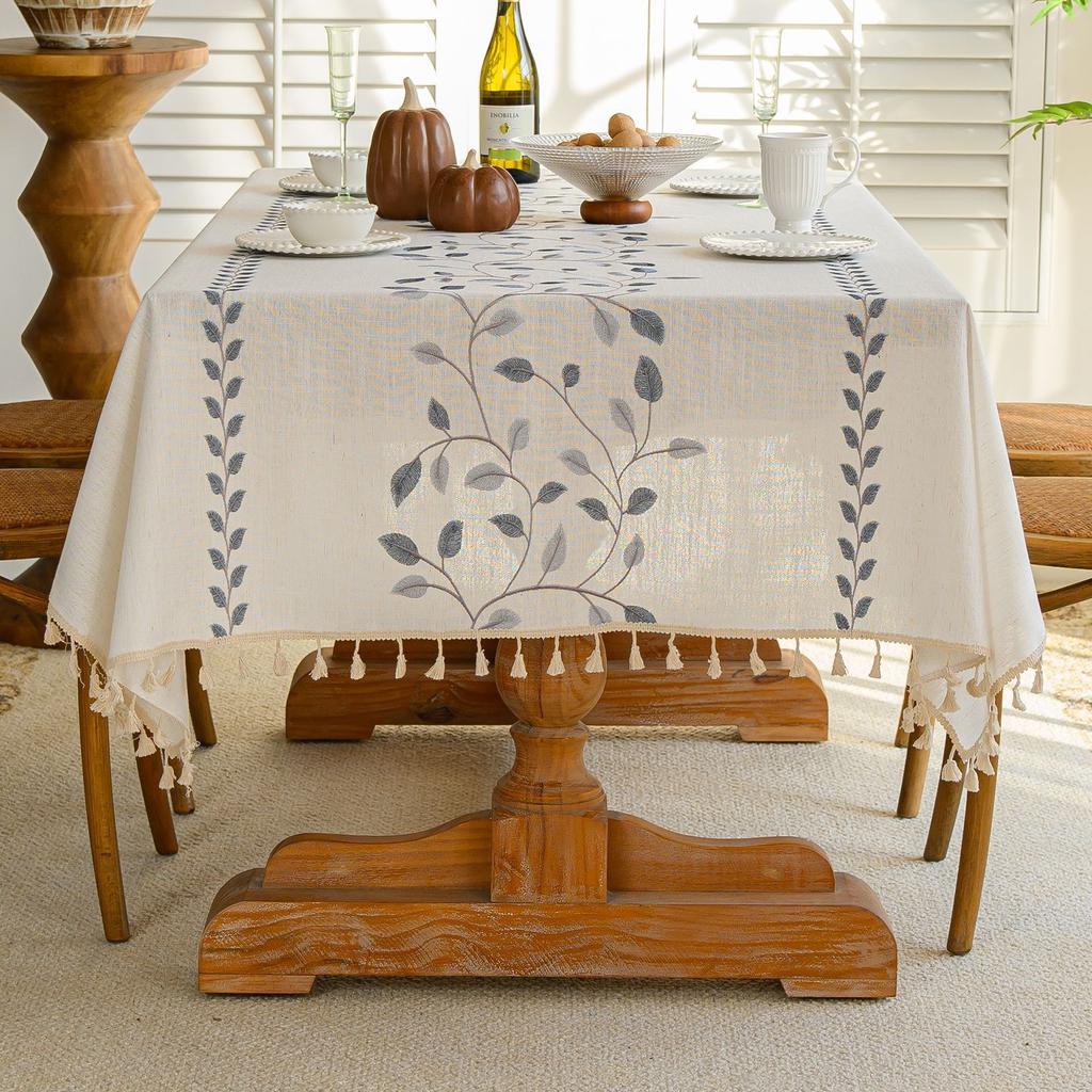 Small Fresh Fabric Tablecloth Simple Modern High-Grade Embroidery Rectangular Dining Table Cloth Coffee Table Cloth Cover Towel