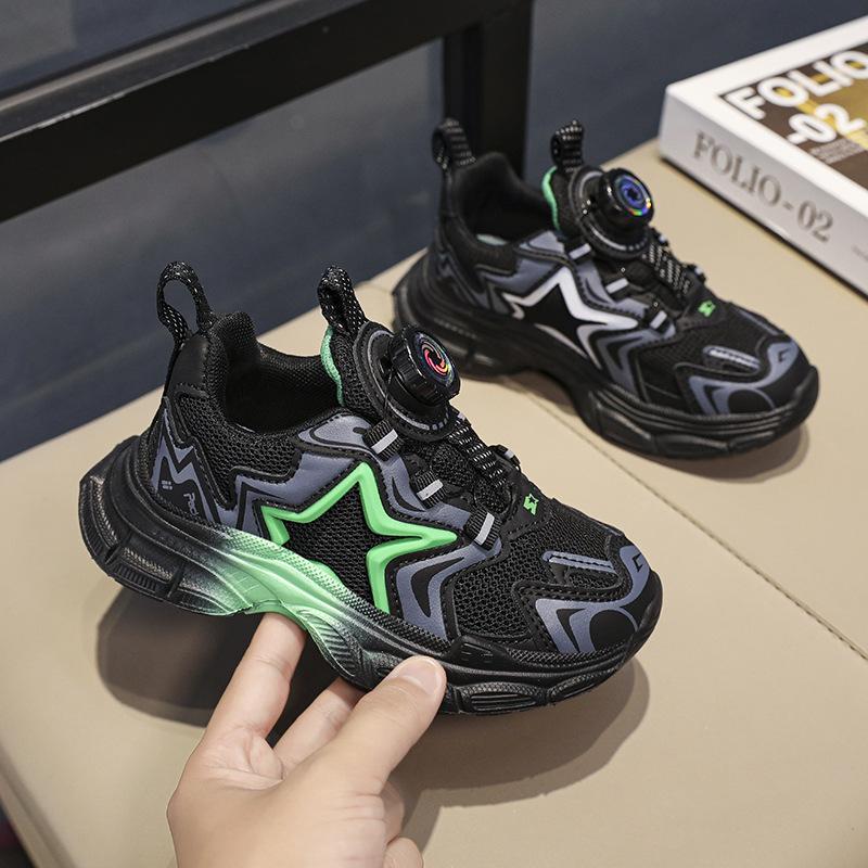 Girls shoes autumn 2025 new children's non-slip sneakers black rotating button breathable dad shoes girls