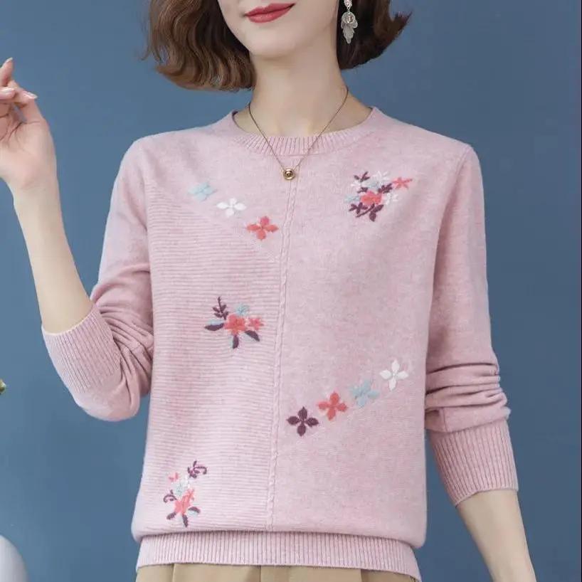 Women's Loose-fitting Oversized Short-sleeved Round-neck Long-sleeved Knitted Top for Spring and Autumn