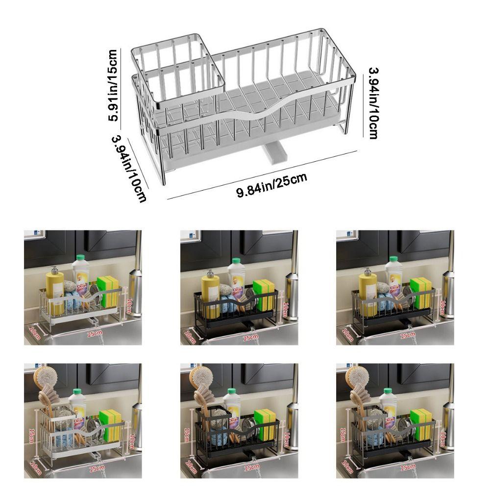 Waterproof Self-Draining Sink Shelf Black/Silver Sink Drain Rack Soap Sponge Holder Countertop