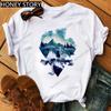Mountain Print T-shirt Casual Harajuku T-shirt Beautiful Mountain Print Men's and Women's Trend Short Sleeve Summer polyester