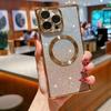 Electroplating right angle anti-drop magnetic glitter mobile phone case is suitable for Apple 16PRO advanced sense 14/13 protective cover fine hole
