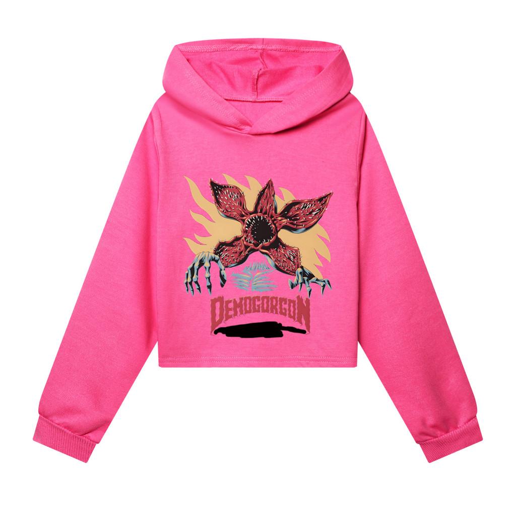 

5385 Дитячі Дівчата Худі з принтом Демогоргона, З Довгими Рукавами, Короткий Стиль 110cm Яскраво-рожевий