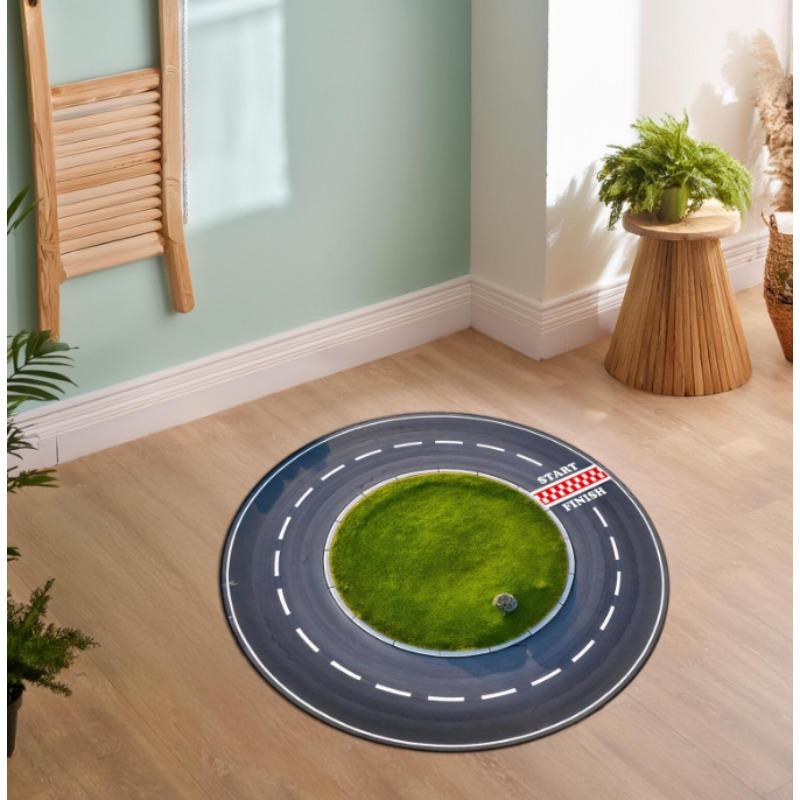 Rond Racecircuit Tapijt Start Finish Cirkel Speelmat voor Kinderen Speelgoedauto Circuit Mat Leuke Kinderkamer Speelkamer Decoratie voor Kleine Coureurs