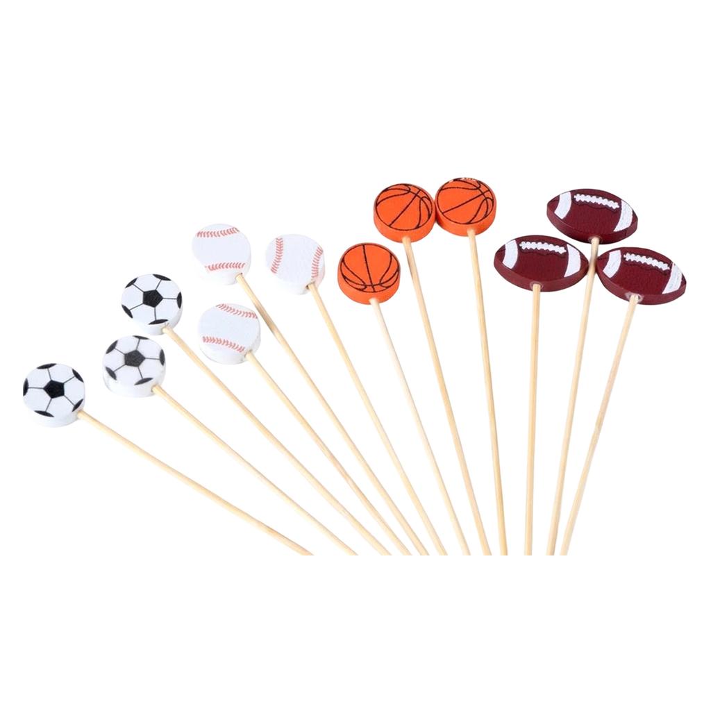 100 Pack Sports Theme Toothpicks for Party Decor Soccer Basketball Baseball Football Design Disposable Picks for Appetizers Snacks Sandwiches Cupcakes