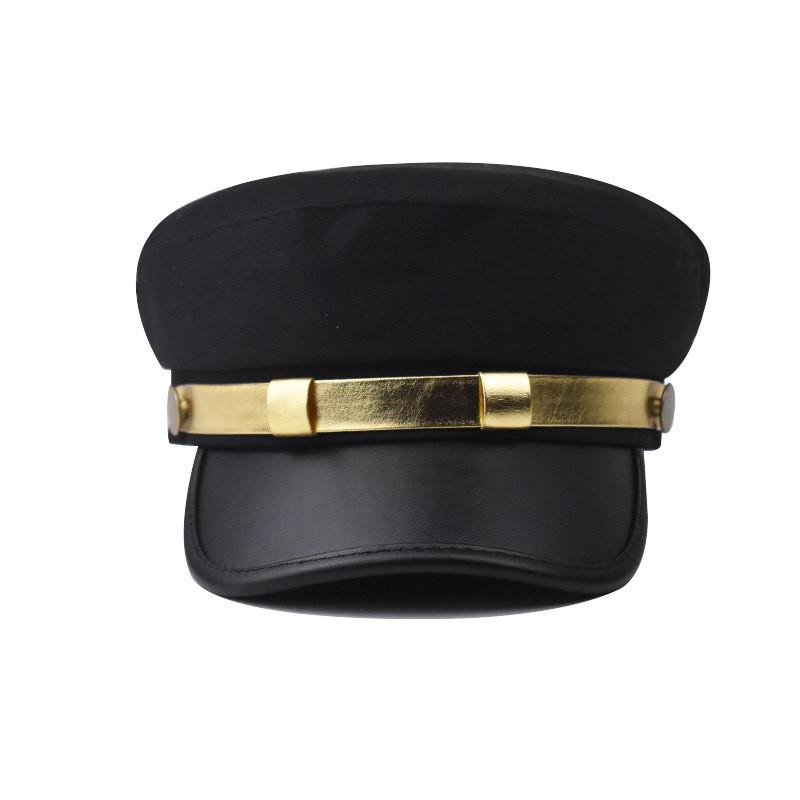 Pu Leather Solid Color Phnom Penh Beret With Curved Brim And Windproof Design For Adults