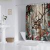 1pc Christmas Reindeer Print Waterproof Shower Partition Privacy Hanging Curtain with 12 Hooks, Multiple Sizes, Machine Washab