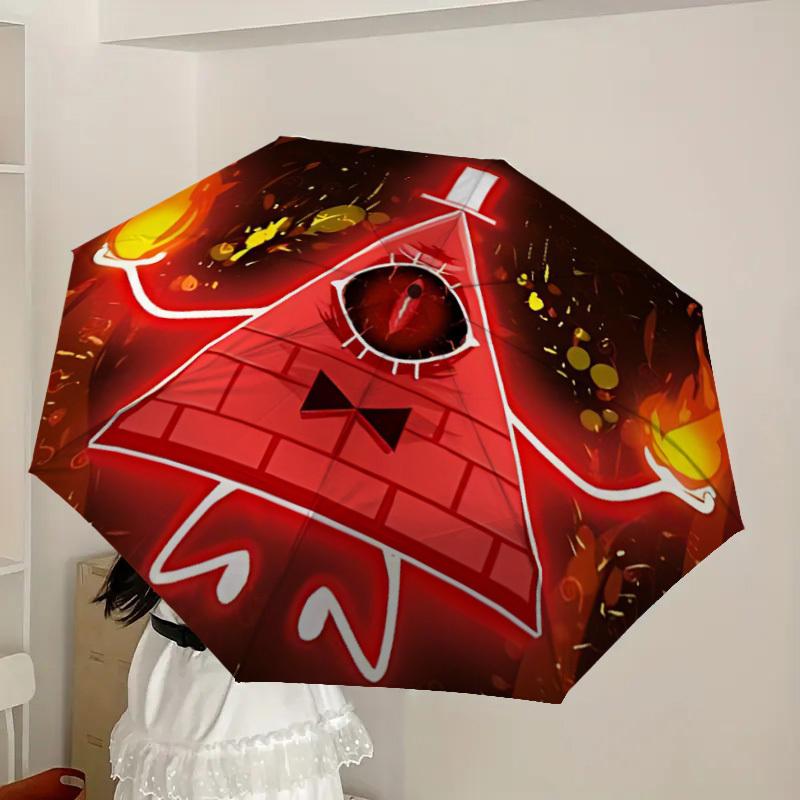 1pc Gravity Falls Bill Cipher Automatic Folding Umbrella - Compact 8-Rib Design, Durable Plastic & Iron, Lightweight for Outdoor Daily Use,  a0929187