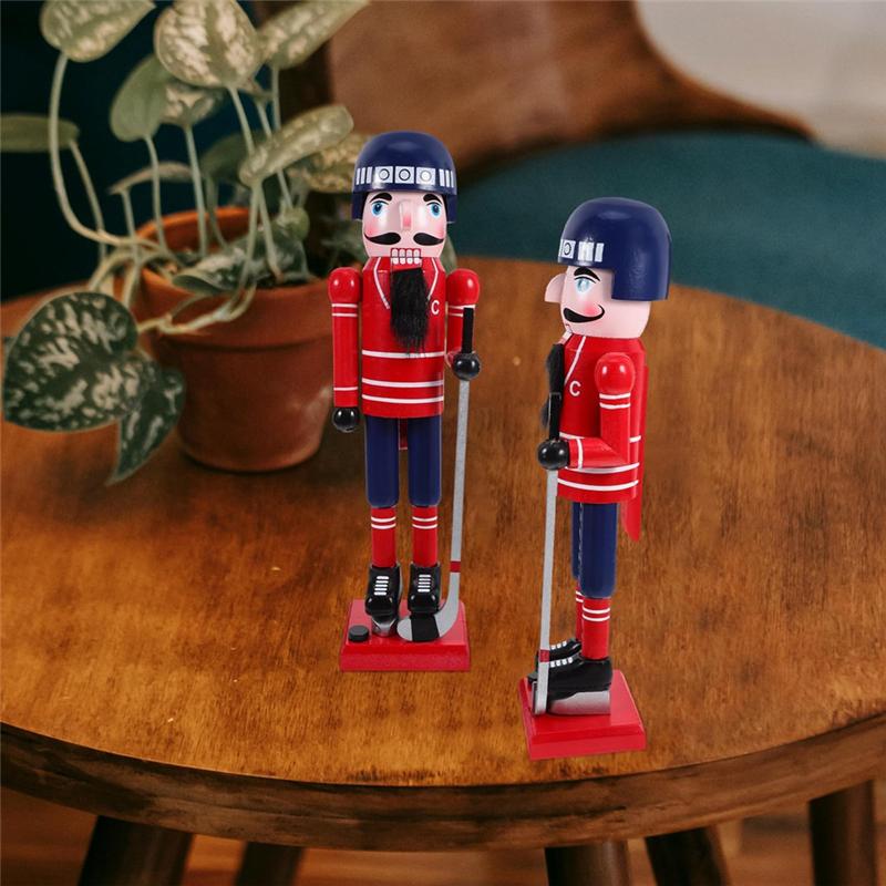 Christmas Hockey Player Holiday Wooden Nutcracker Puppet Sports Ornaments Table Centerpiece Friends Gift