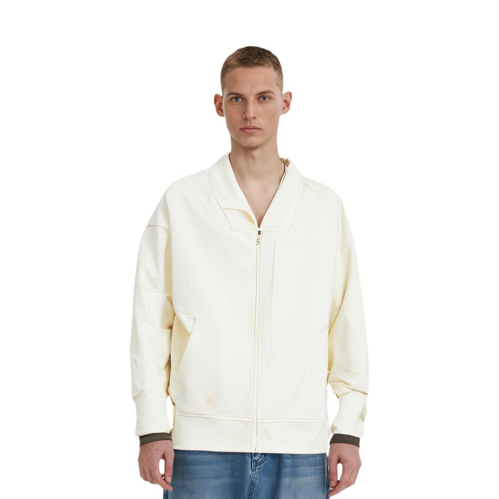 Li Ning X Jackie Chan Collaboration Kung Fu Series Solid Color Loose Fit Baseball Collar Jacket Men Jacket Paper-White AFDT573-2