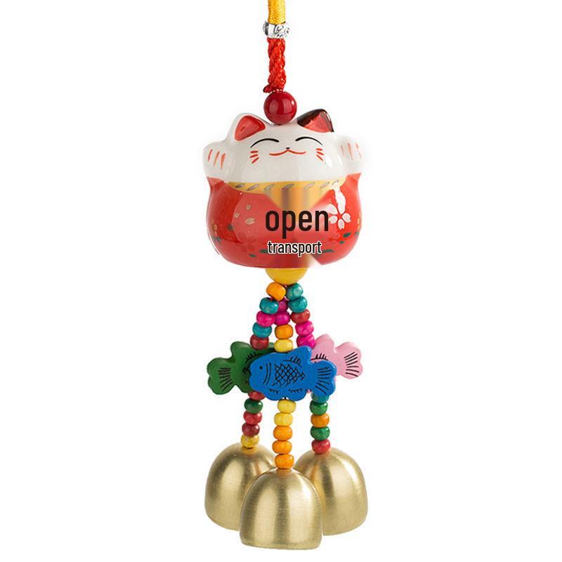 Cat Ceramic Wind Chime Doorbell Pendant - Small Hanging Ornament for Doors or Shop Openings
