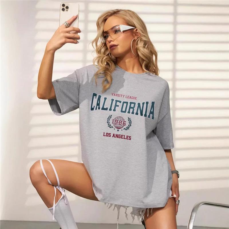 

European & American Summer Short Sleeve Loose Fit Casual T-shirt L
