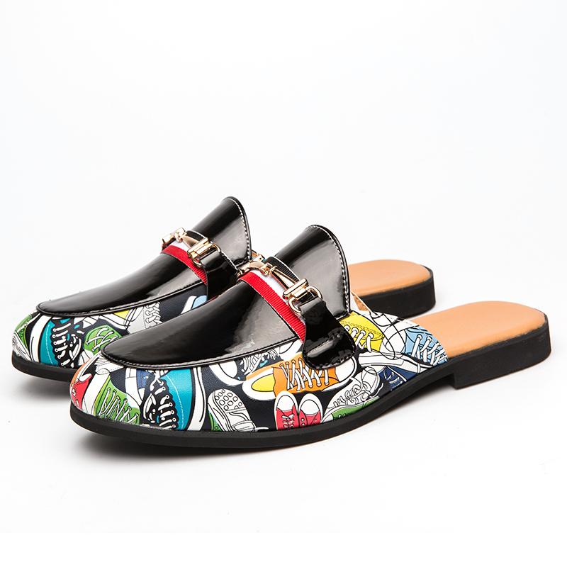 Módní letní lehké kožené pantofle Luxusní značka Personalizované poloviční mokasíny s jedním knoflíkem Módní pánská pohodlná ležérní obuv