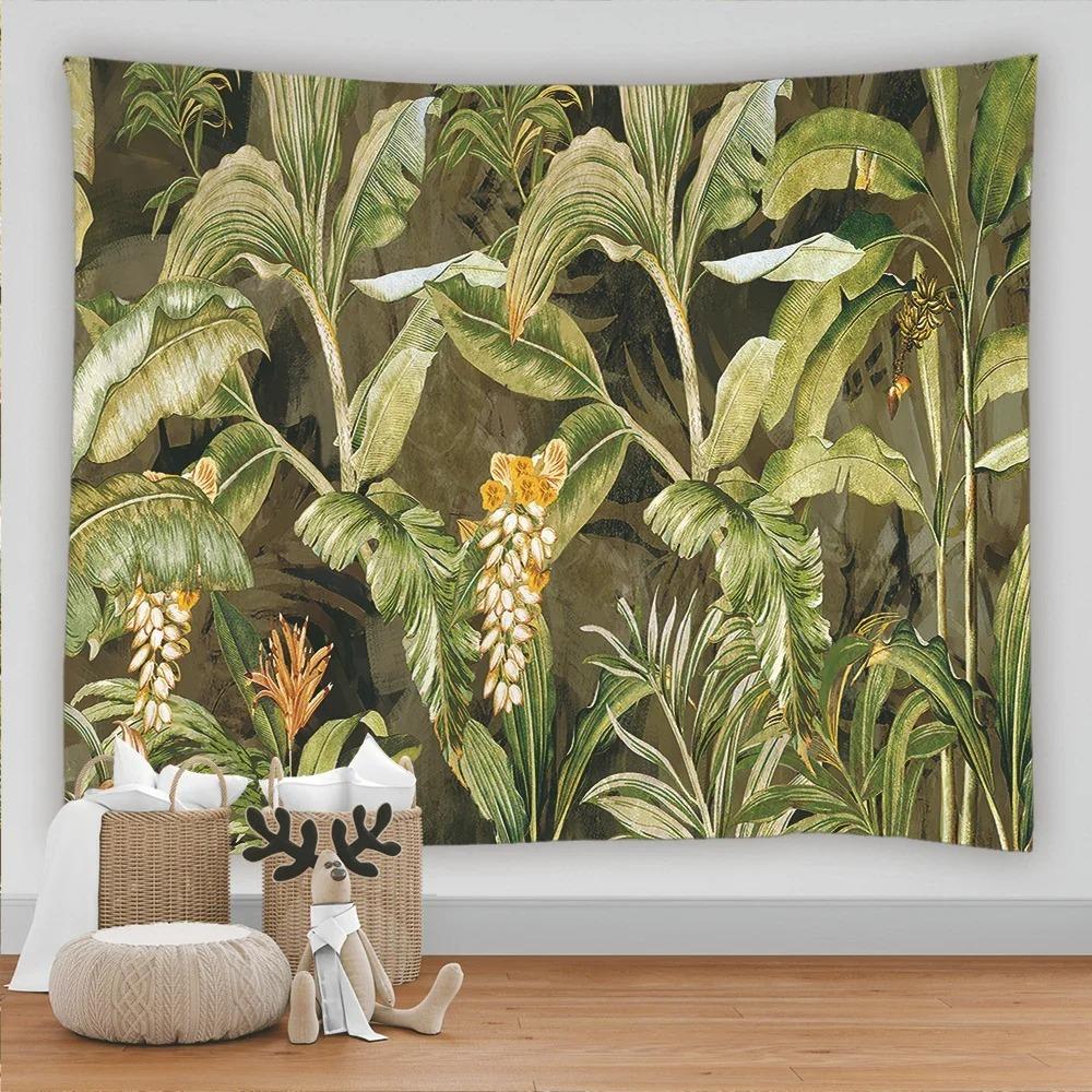 Tropical leaves flowers and birds beach wall hanging animal background palm tree wall hanging tapestry wall cloth carpet