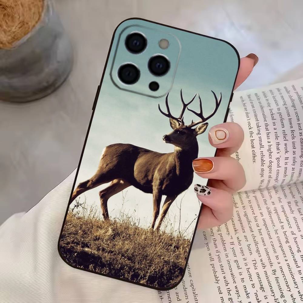 Sika D-Deer Illustration  Phone Case For iPhone 17,16,15,14,13,12,11 Plus,Pro Max,XS,Soft Silicone Black Cover