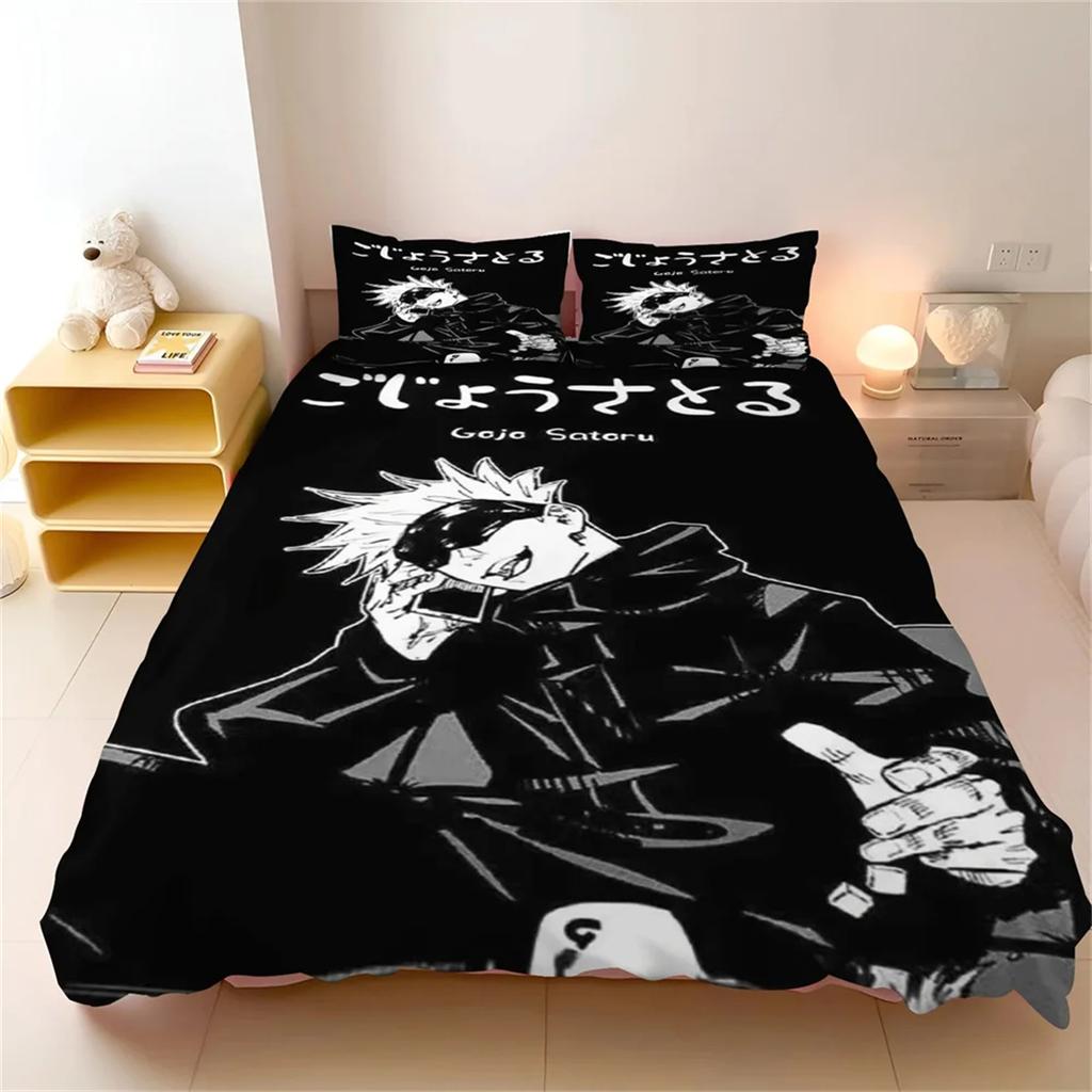 Sábana de Cama con Estampado 3D de Chico de Anime Sukuna Satoru Twin King Queen Full Juego de 2 Piezas Funda de Edredón con Funda de Almohada a Juego 75*50cm Juegos de 2 Piezas