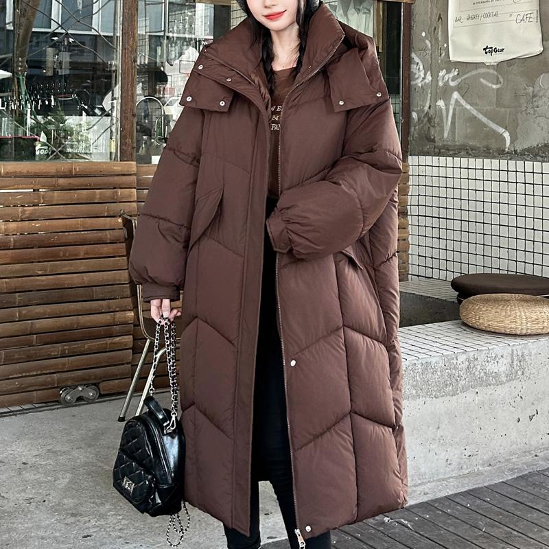 

Модные зимние куртки женские длинные парки с капюшоном свободные толстые теплые пальто повседневные женские куртки 2XL коричневый