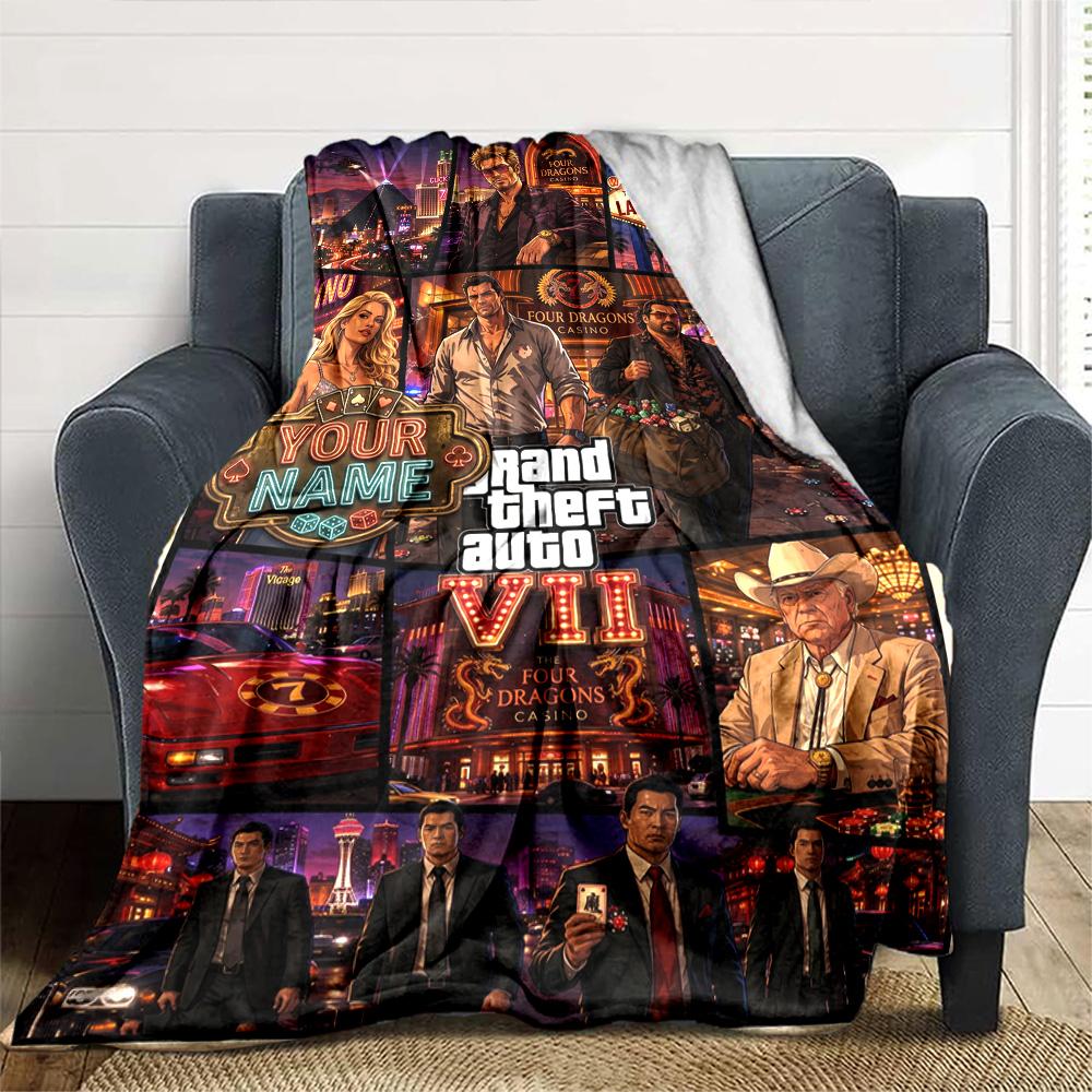 Grand Theft Auto Personalized Name Blanket Gift Personalized Blanket Comfortable Throw For Couch Chair Bedding Livingroom All-Season Use