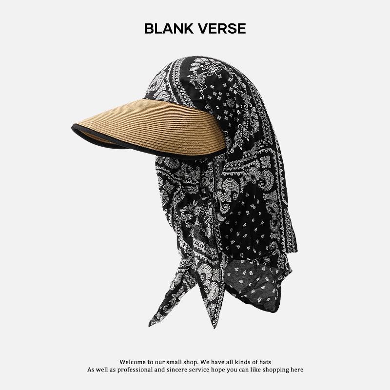 

Соломенная шляпа с широкими полями, женская, для отпуска, складной платок на голову, шляпа для защиты от солнца, интегрированная защита лица, этническая шляпа от солнца с круговой защитой Korean single