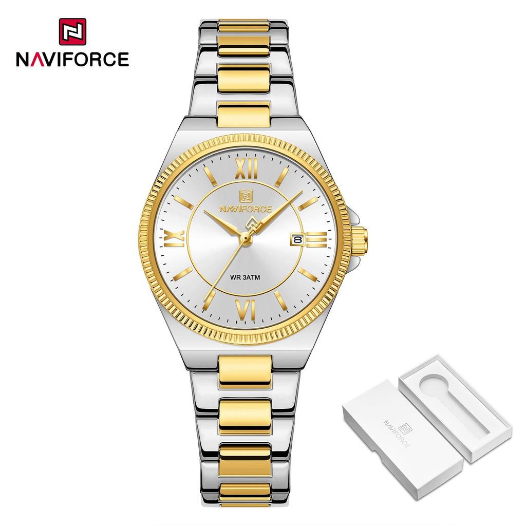 NAVIFORCE Original Women Business Watch Stainless Steel Strap 30m Waterproof Calendar Simple Dial Women Lady Casual Watch NF5073
