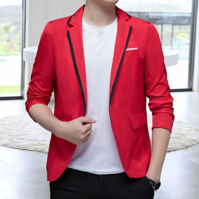 Slim Fit Men Blazer Color Block Single Button Spring Autumn Men Casual Suits