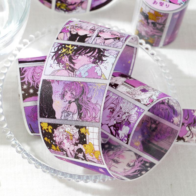 1roll Japanese Anime & Two-Dimensional Manga-Style Tape Stickers, Vibrant Character Designs for Journal Notebook Decoration Tape