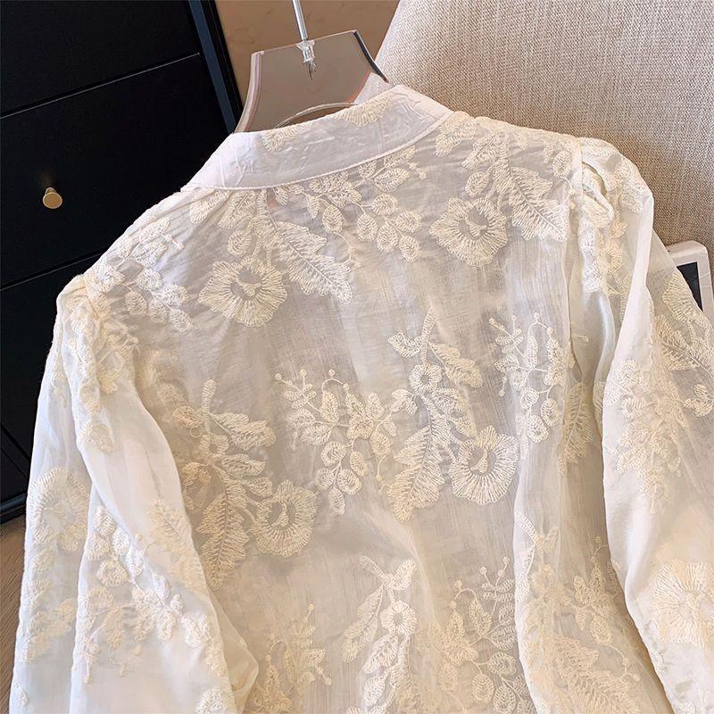 Flower Embroidery Chic Lace Splicing Tangsuit Button Shirts Women Jackets Chinese Cheongsam Hanfu Vintage Thin Coats Summer