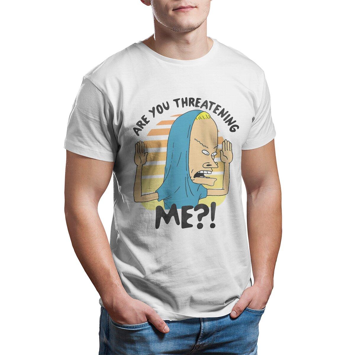 Are You Threatening Me Beavis and Butthead Men Polyester T Shirt Classic Graphic Crewneck TShirt Harajuku Clothes S