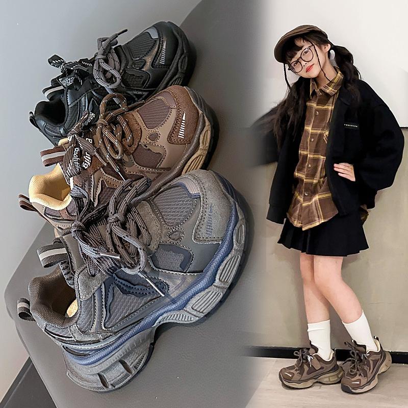 Children's Sports Shoes 2025 Autumn and Winter New Boys' Running Shoes Fashion Girls' Dad Shoes Velvet Two Cotton Casual Shoes