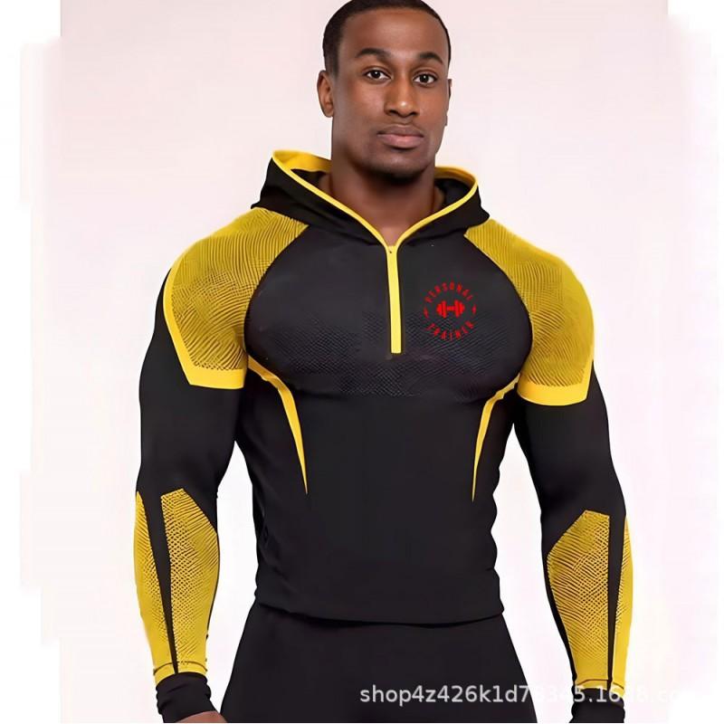 Mens Hooded Half-Zip Performance Basketball Training Top Quick-Dry Stretch Fit Athletic Shirt