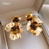 European and American pleated flower tiger's eye stone earrings, earrings, fashionable exaggerated personalized earrings