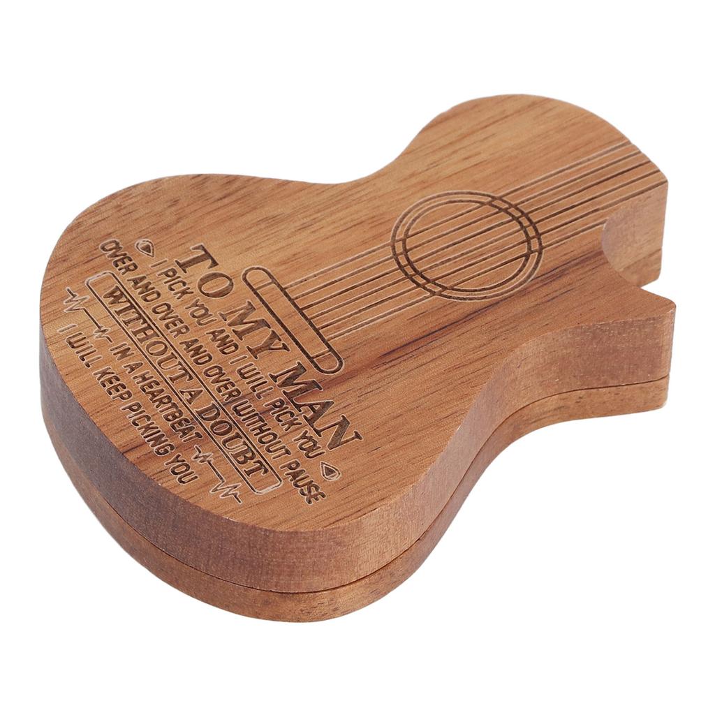 Guitar Pick Box Engraved Guitar Portable 3 Wooden Picks and Storage Case for Birthday Christmas