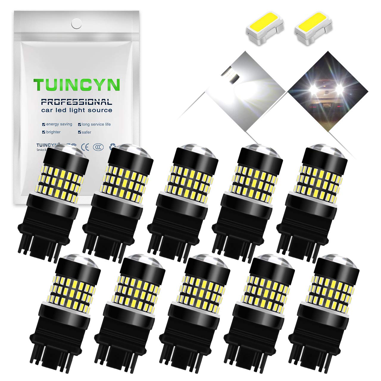 

TUINCYN White 900 Lumens 3157 3156 4057 3457 3057 3057A 3155 Base 3014 78SMD 10pcs 3157 белый