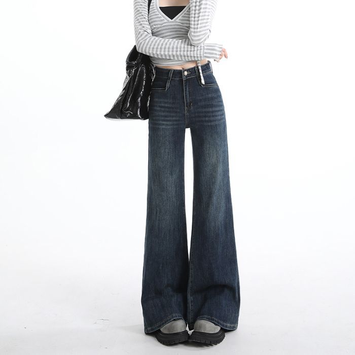 Early Spring Vintage High Waist Slim Straight Relaxed Micro Flare Denim Pants For Ladies Casual Pants Oversize Denim Trousers