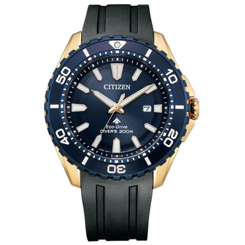 Citizen Promaster 200m Diver's Watch, Water Resistant, Eco-Drive, Solar-Powered, Navy Blue, Black Urethane, Business Watch, BN0196-01L, Men's
