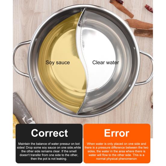 Double Flavor Hot Pot Stainless Steel Split Hot Pot with Anti-Scald Handles Chinese Induction Shabu Hot Pot for Kitchen Stove