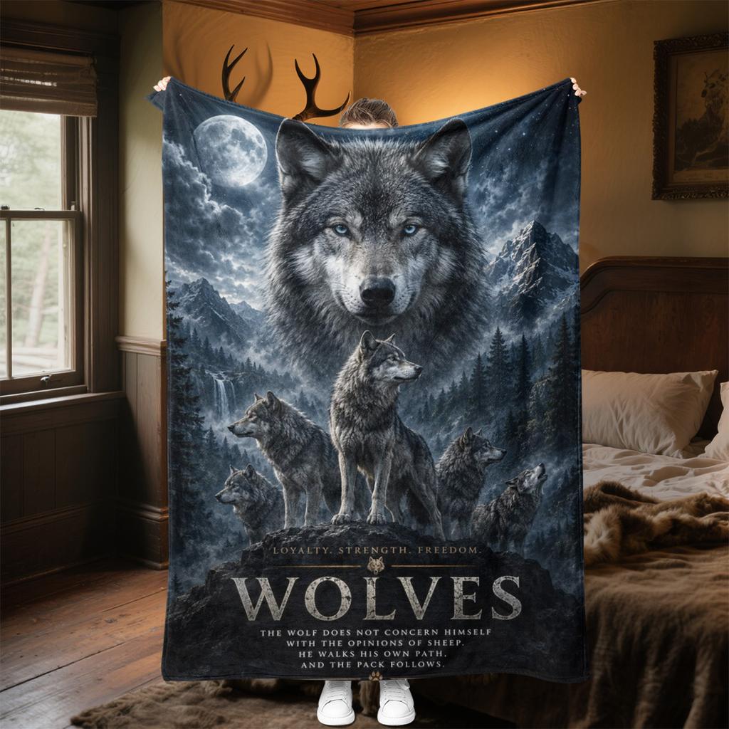 Wolf Plush Blanket Soft Comfortable All Seasons Perfect Sofa Office Naps Outdoor Travel Makes Great Gift