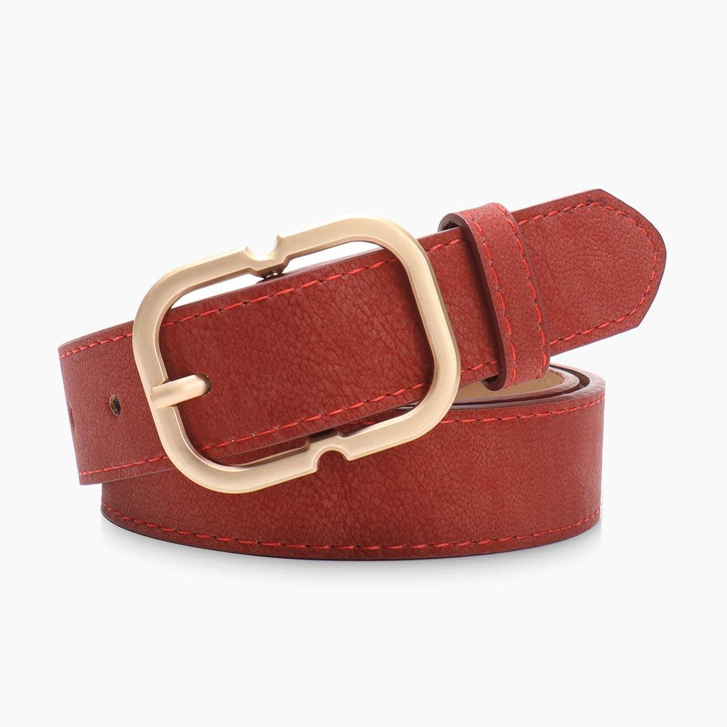 Vintage Gold Buckle Leather Belt For Women With Sanded Pu Material Casual Or Office Style