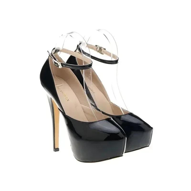 Women Sandals Pumps Sexy 14cm Extremely Thin High Heels Platform Peep Toe Stiletto Patent Leather Party Nighclub Wedding Shoes