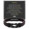 Men's Stainless Steel Infinity Knot Leather Bracelet - Engravable Gift for Sons