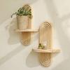 Oval Threaded Wooden Wall Shelves Natural Decorative Boho Style Rack Vintage Geometric Artistic Wooden Stand Plant Decorative