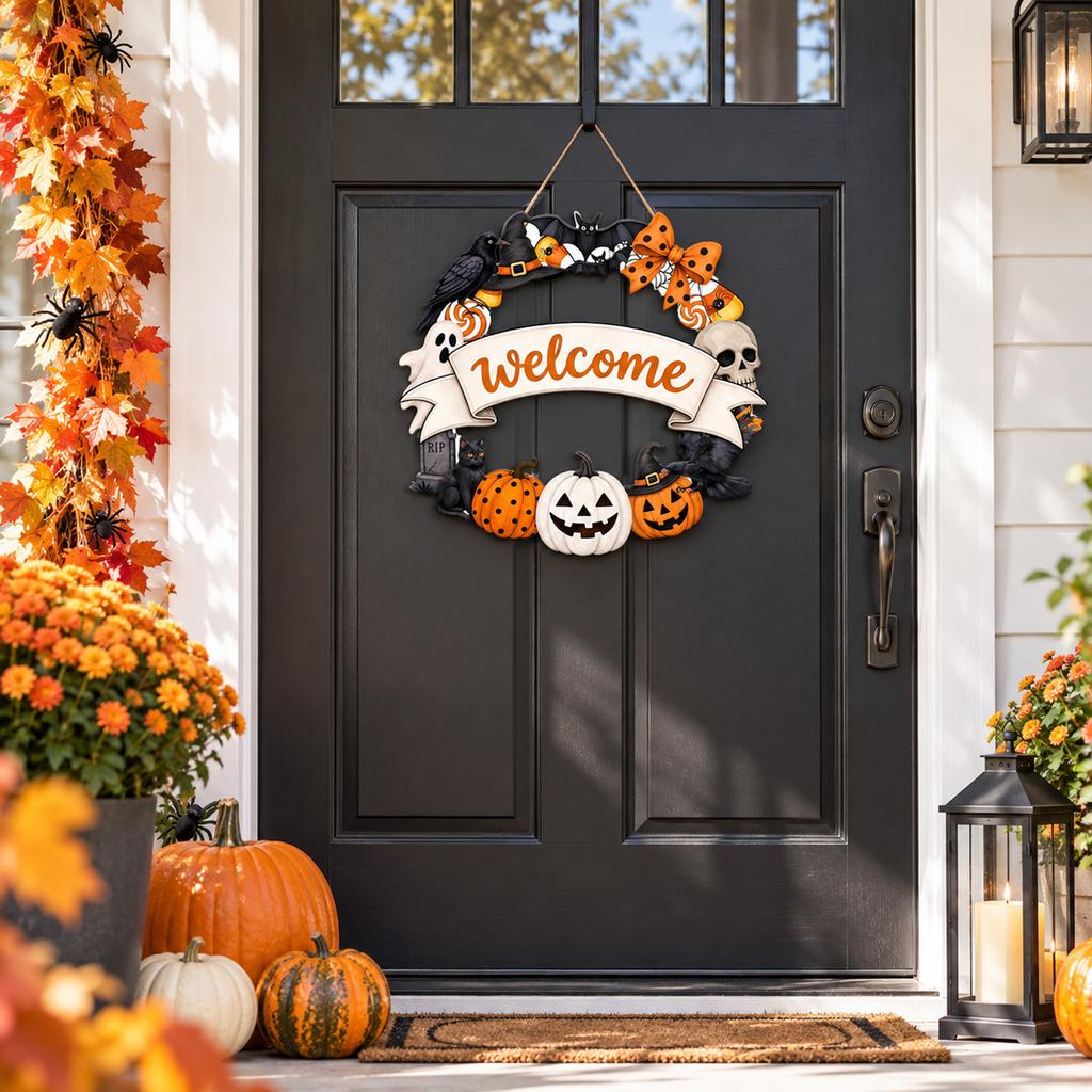 Halloween Hanging Sign for Yard Entryway, Front Door Porch Wall Decor, Indoor Outdoor Seasonal Home Decoration
