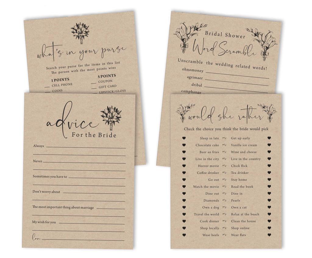 Inkdotpot Bridal Shower Games Set Of 4(50 Sheets Each) W   Miss To Mrs Gold Banner Rustic Kraft Paper Fun Bachelorette Party Games Set