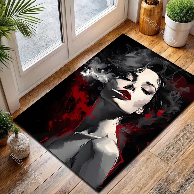 1PC Abstract portrait, red smoke Carpet for Living Room Bedroom Sofa Home Decor Rus Non-slip Floor Mat Luxury Gift