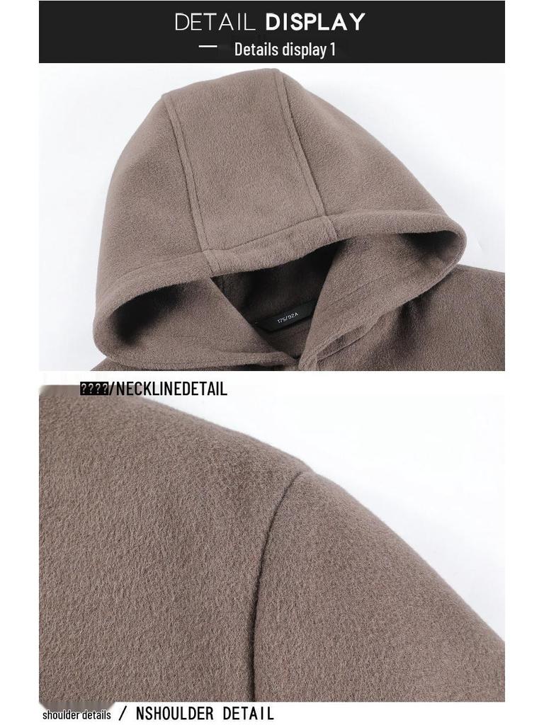 Brand Men's Korean-Style Wool Hooded Mid-Length Double-Faced Wool Down Coat Windbreaker