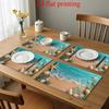 4pcs 2D FLAT Digital Print Placemats, Starfish Seashell Wave Beach Pattern Printed Placemats, Make Your Dining Area More Beautiful, Perfect for Coffee