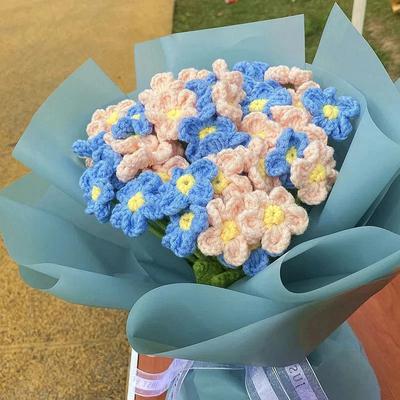 Knitted Flower Bouquet Hand-woven Crochet Flower Artificial Flowers Handmade Valentine's Day Gift Wedding Party Home Decor