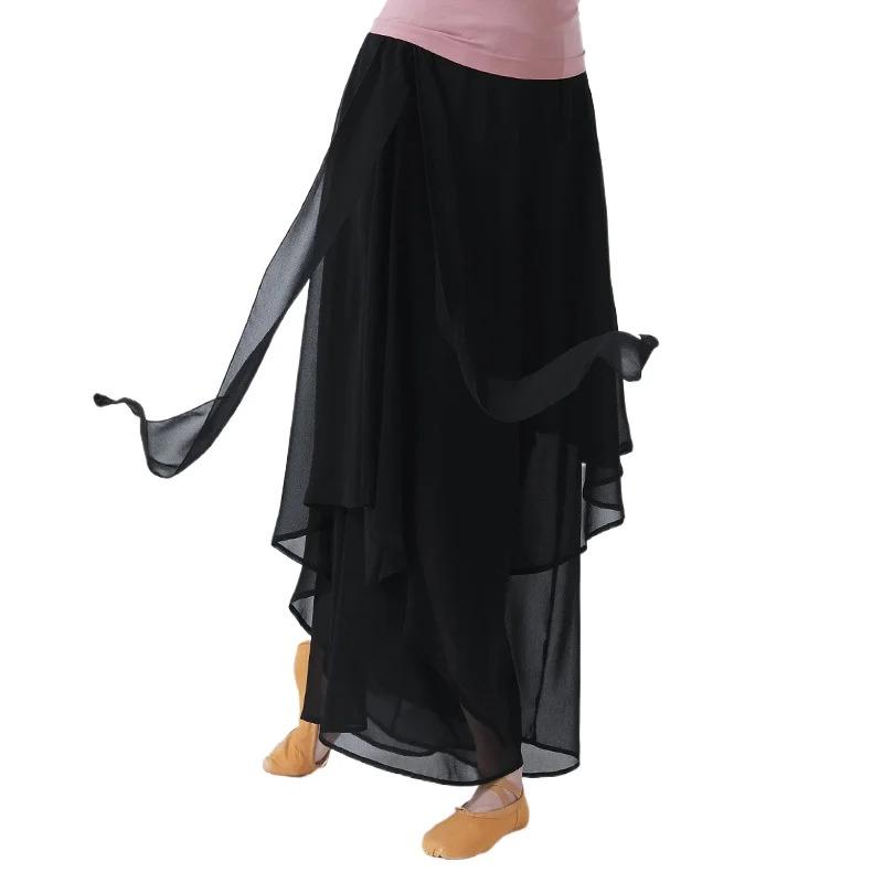 Klassische Tanzhose Tänzerin Übung Performance Chinesisches Chiffon Flatterndes Weites Locker fallendes Rock Culotte Weites Bein Locker Fließendes Kostüm