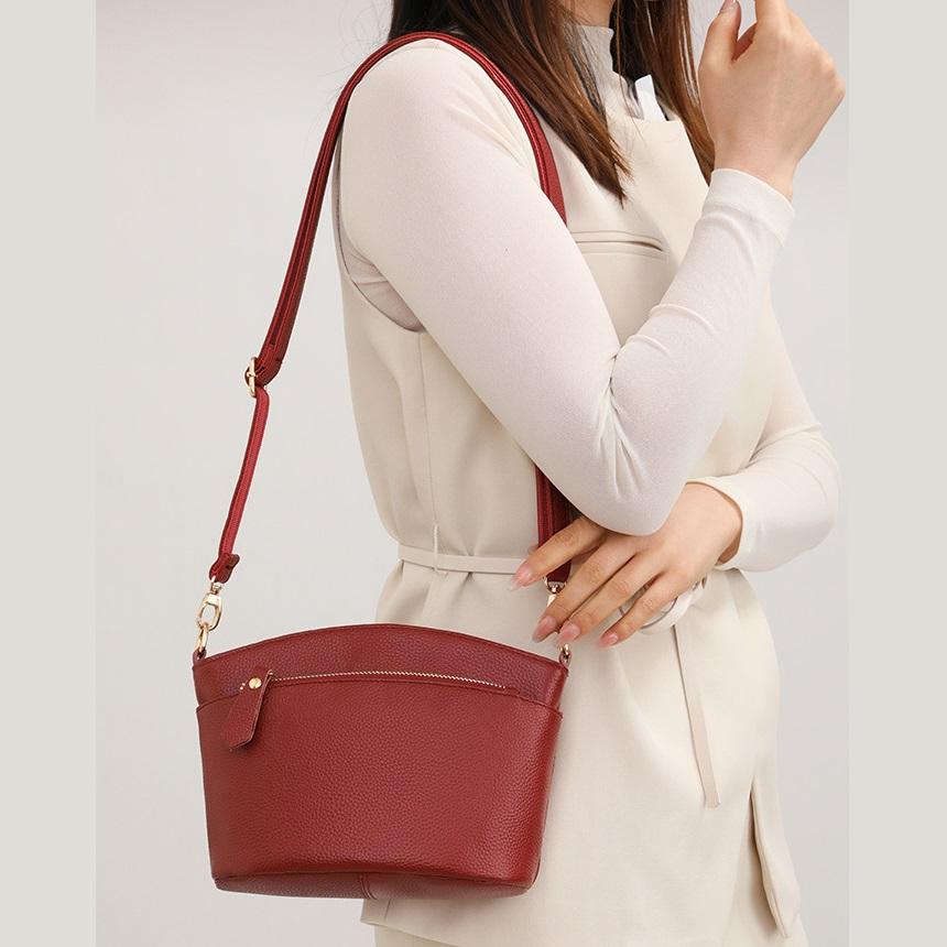 Genuine Leather Crossbody Bag, Top Grain Leather Bucket Shoulder Purse